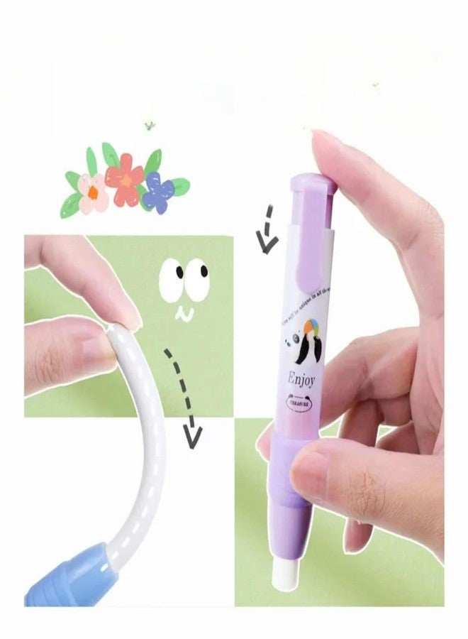 VTL Cute Retractable Pencil Erasers for Kids - Smooth Erasing, No Dust, Bendable Soft Eraser Stick, Easy Grip Holder - School & Office Use - Random Designs (Pack of 4) - Image 3